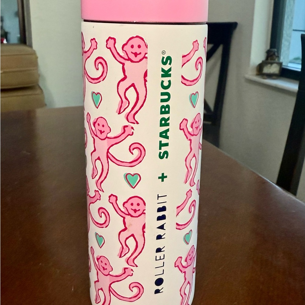 Starbucks Roller Rabbit Pink and White Tumbler